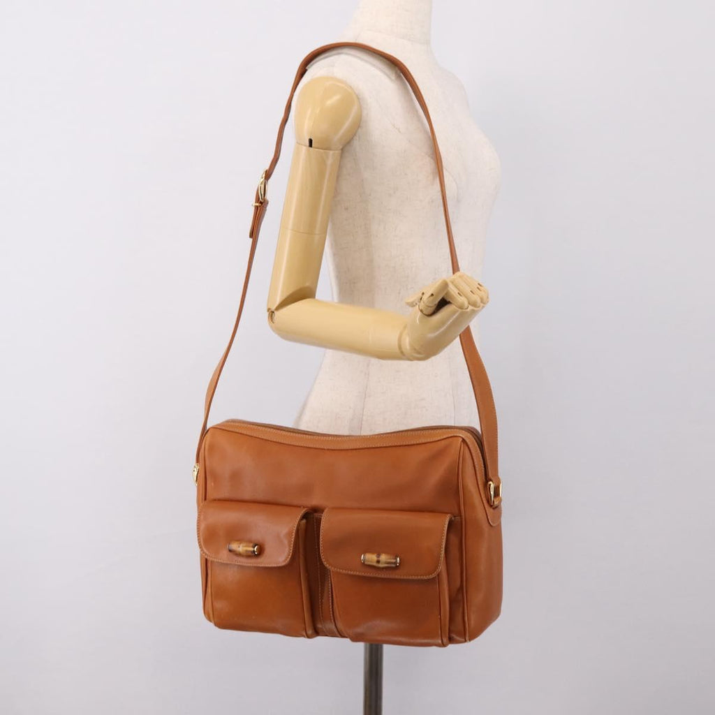 GUCCI Bamboo Shoulder Bag Leather Brown Gold Auth ep16426