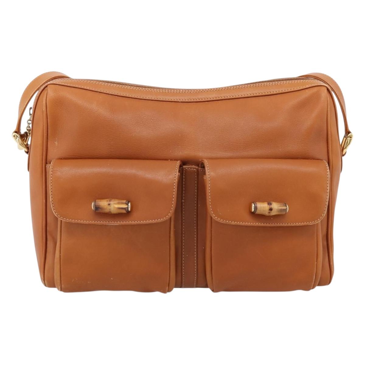 GUCCI Bamboo Shoulder Bag Leather Brown Gold Auth ep16426