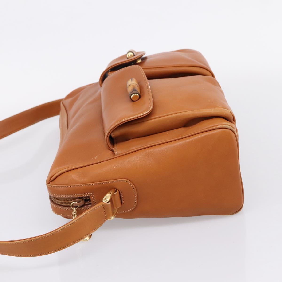 GUCCI Bamboo Shoulder Bag Leather Brown Gold Auth ep16426
