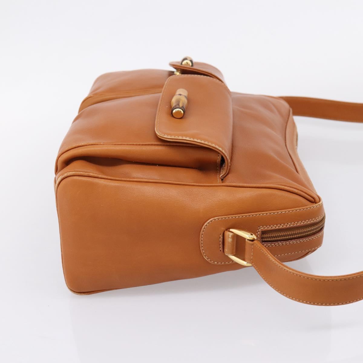 GUCCI Bamboo Shoulder Bag Leather Brown Gold Auth ep16426