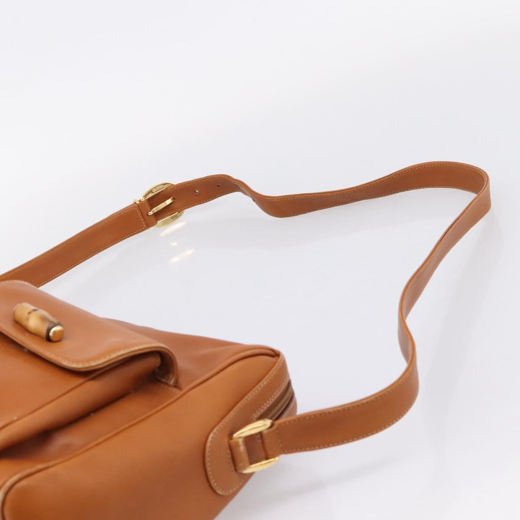 GUCCI Bamboo Shoulder Bag Leather Brown Gold Auth ep16426