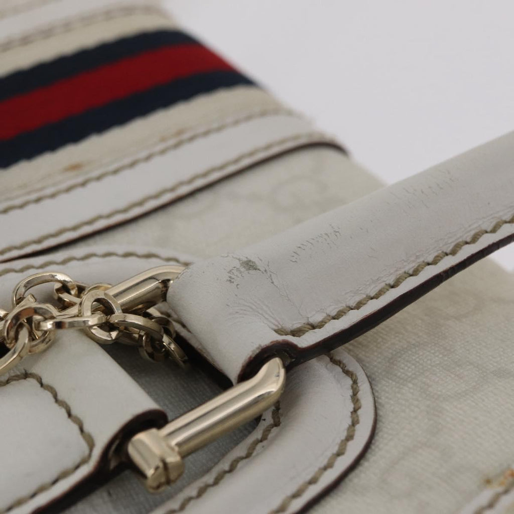 GUCCI GG Supreme Sherry Line Hand Bag PVC White Gold Auth ep16430A