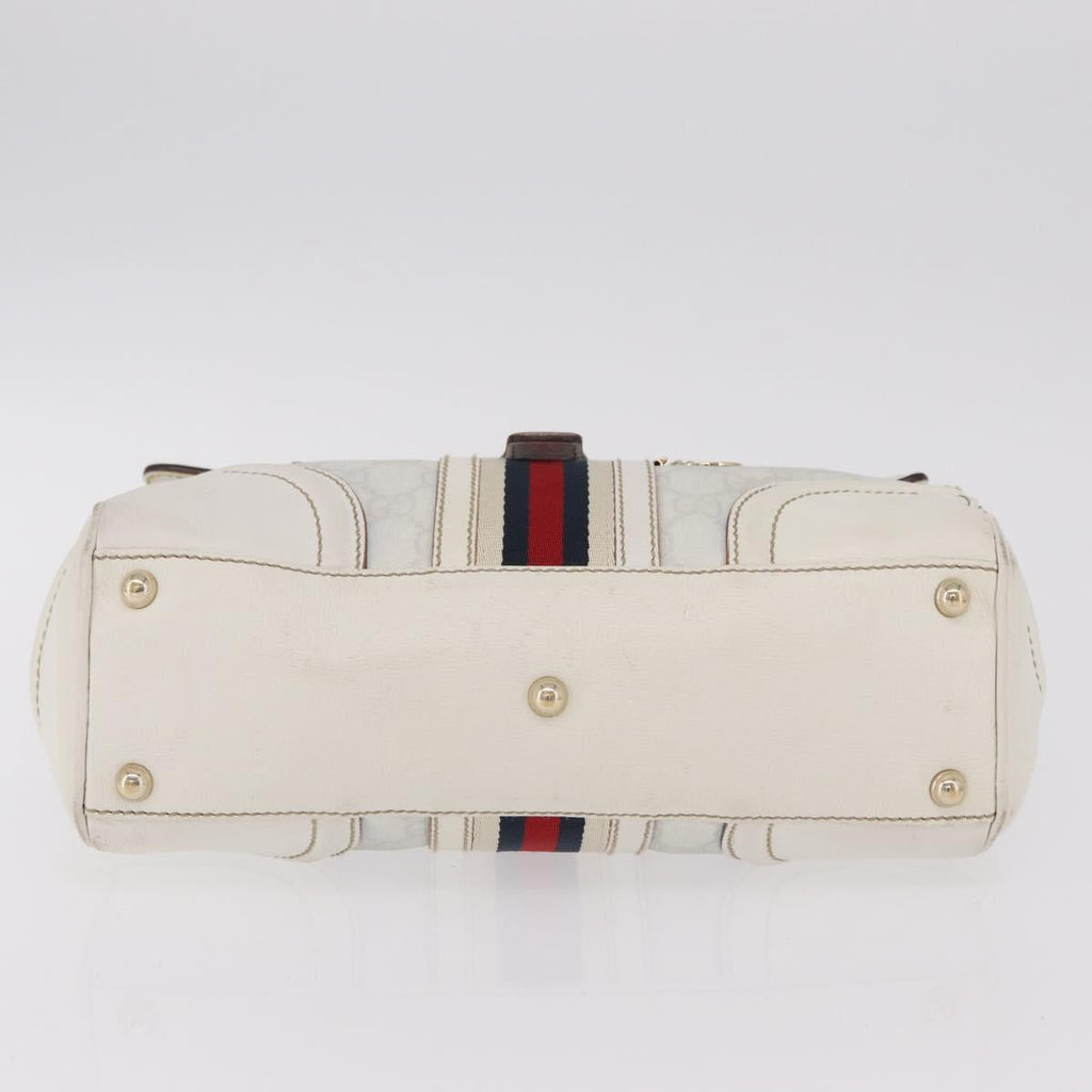 GUCCI GG Supreme Sherry Line Hand Bag PVC White Gold Auth ep16430A
