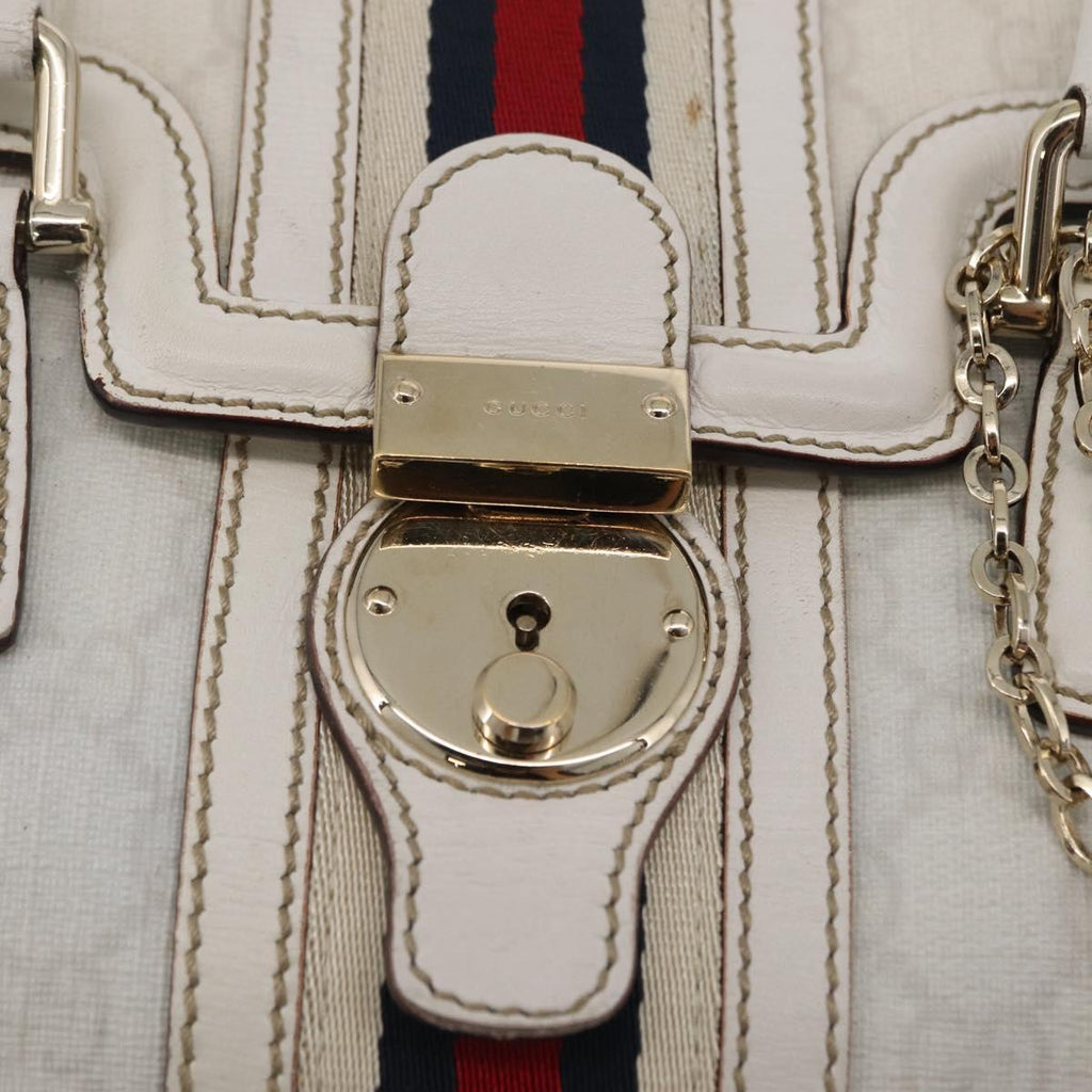 GUCCI GG Supreme Sherry Line Hand Bag PVC White Gold Auth ep16430A