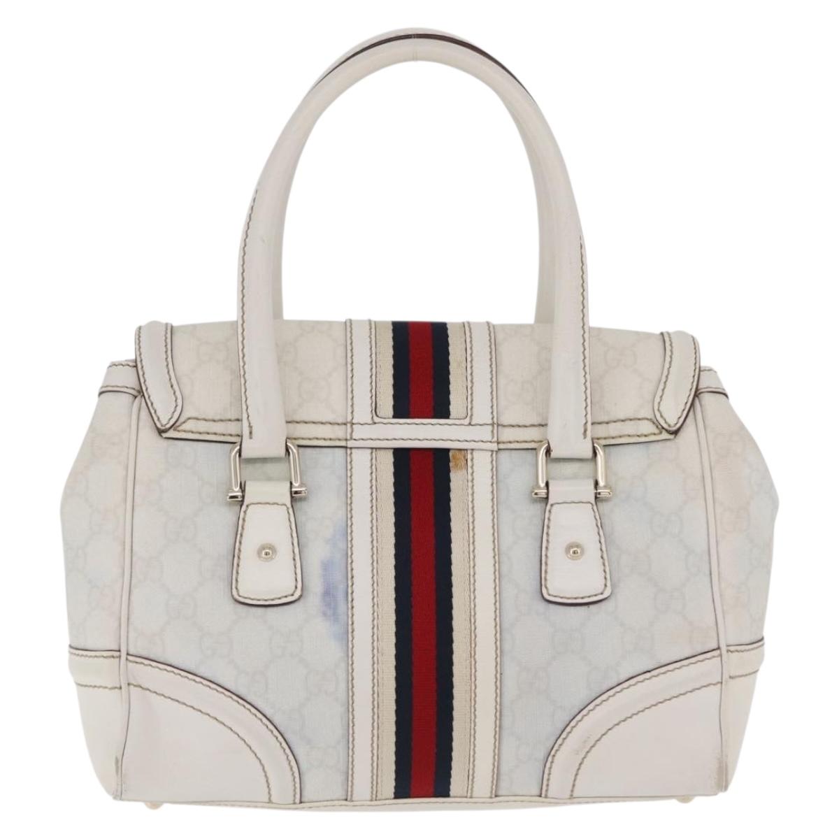 GUCCI GG Supreme Sherry Line Hand Bag PVC White Gold Auth ep16430A