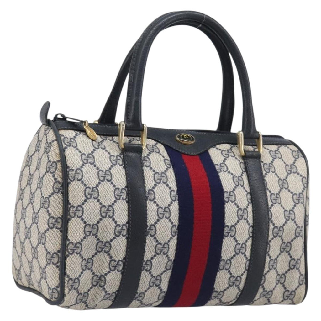 GUCCI GG Canvas Sherry Line Hand Bag Navy Gold 39 012 3841 Auth ep16475