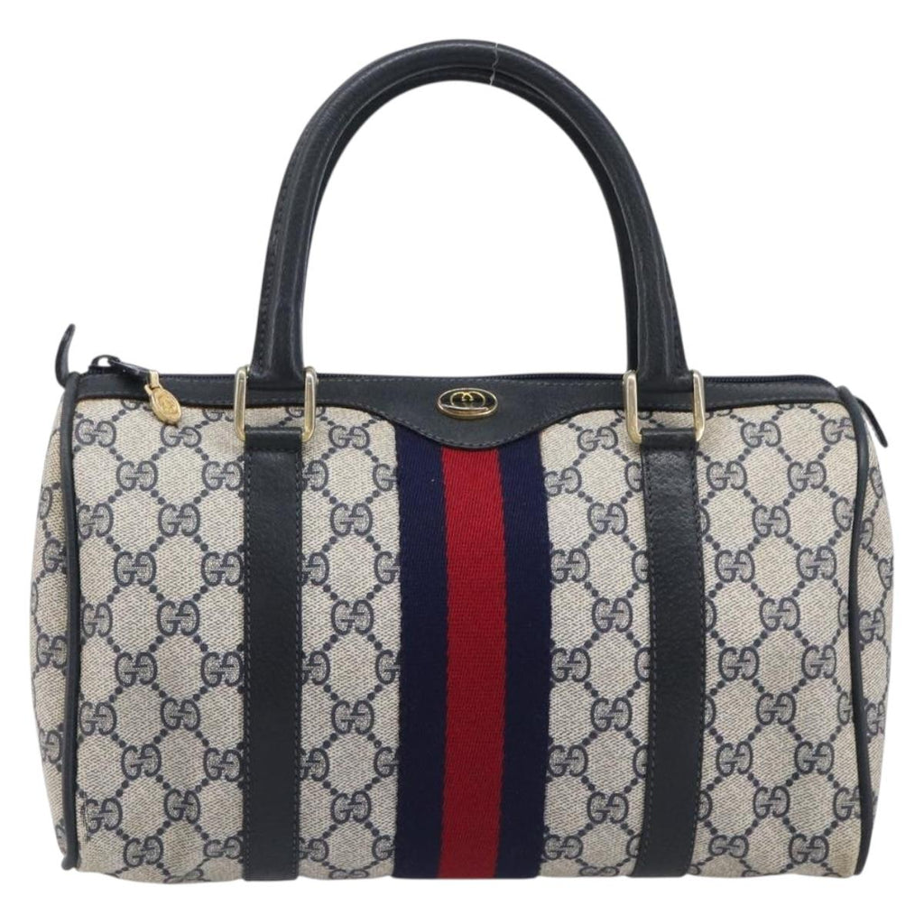 GUCCI GG Canvas Sherry Line Hand Bag Navy Gold 39 012 3841 Auth ep16475