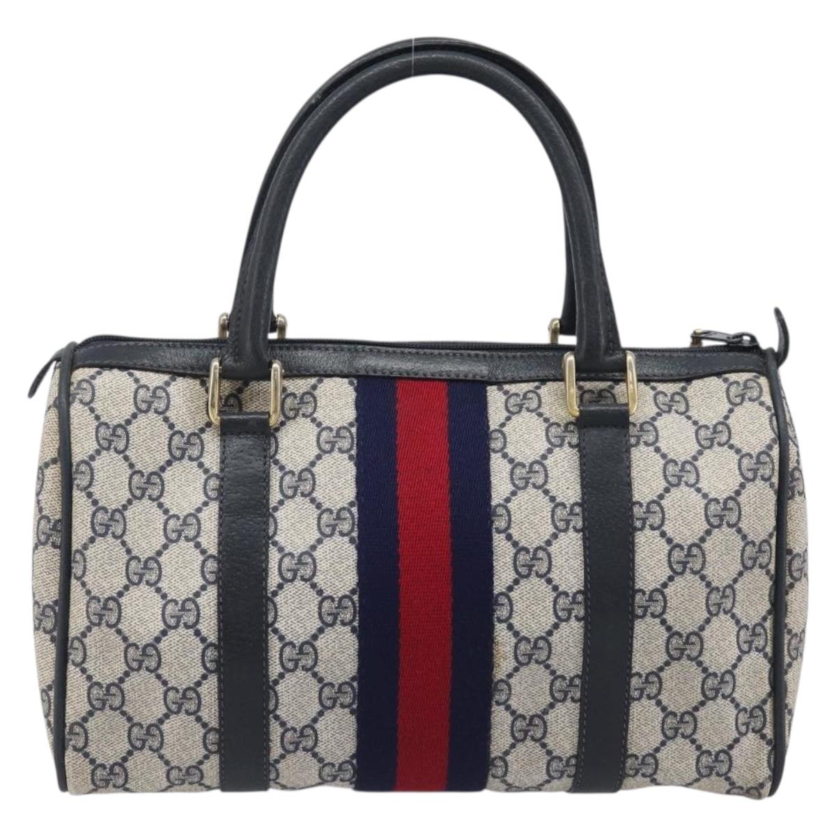 GUCCI GG Canvas Sherry Line Hand Bag Navy Gold 39 012 3841 Auth ep16475