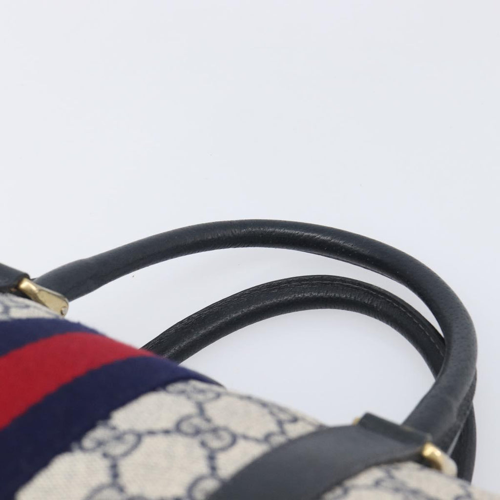 GUCCI GG Canvas Sherry Line Hand Bag Navy Gold 39 012 3841 Auth ep16475