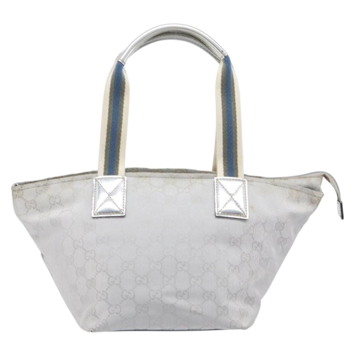 GUCCI GG Canvas Web Sherry Line Hand Bag Silver 131228 Auth ep16492