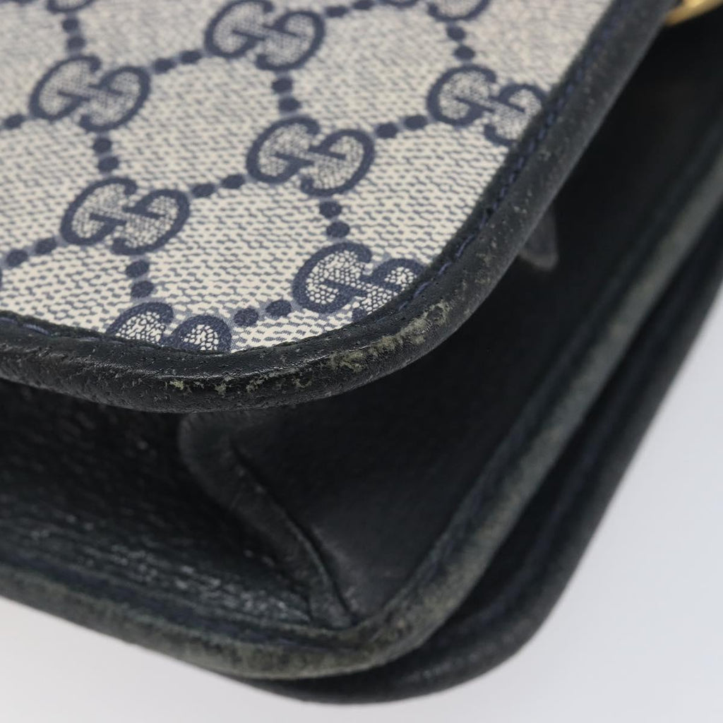 GUCCI GG Supreme Shoulder Bag PVC Navy Gold Auth ep16502