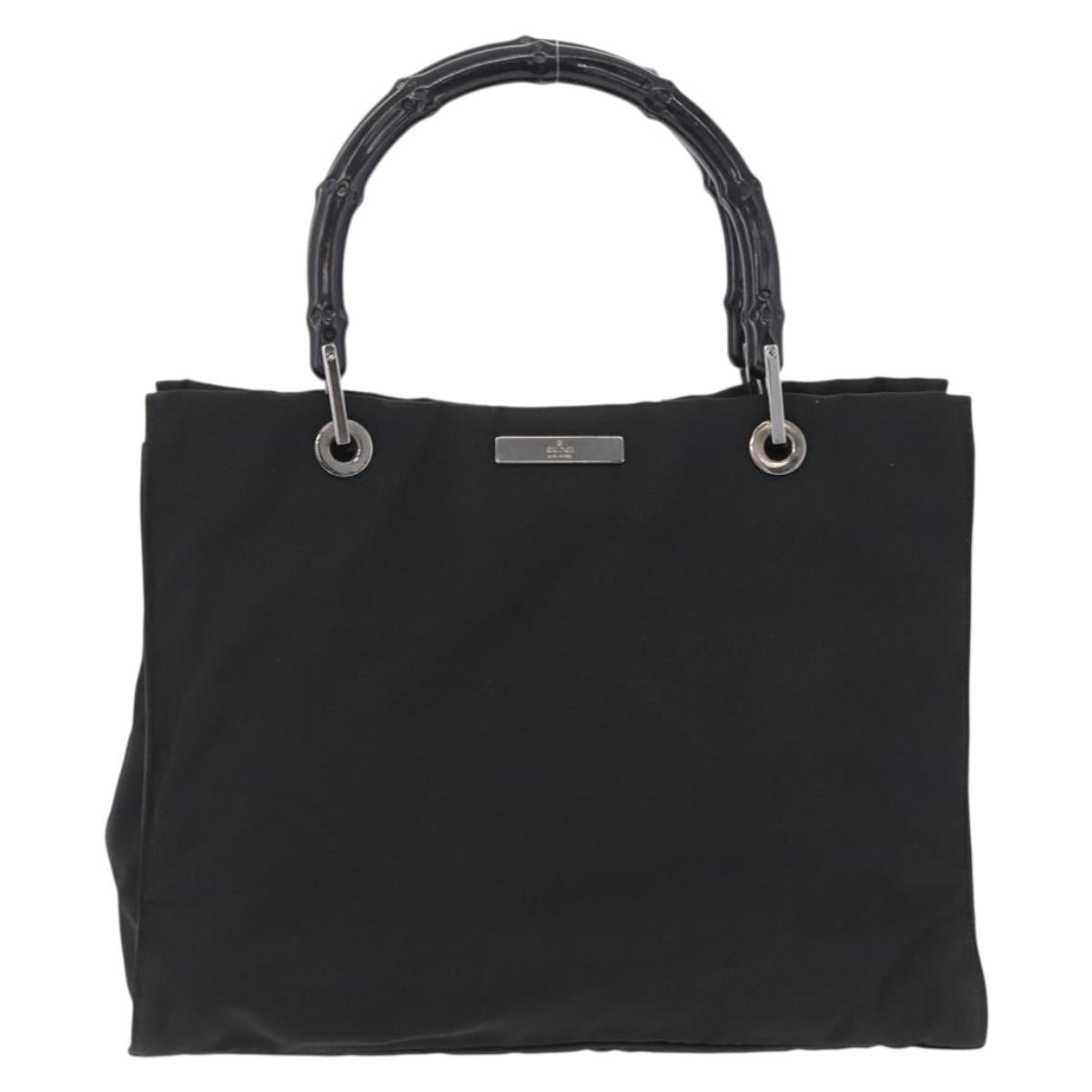 GUCCI Bamboo Tote Bag Nylon Black Silver 002 1016 Auth ep16523