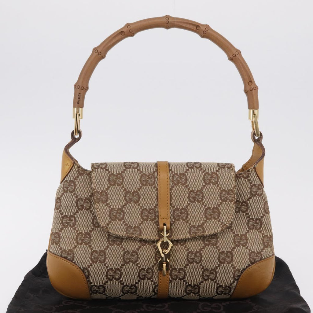 GUCCI GG Canvas Bamboo Jackie Hand Bag Beige Gold Tone 005 0811 Auth ep16573V