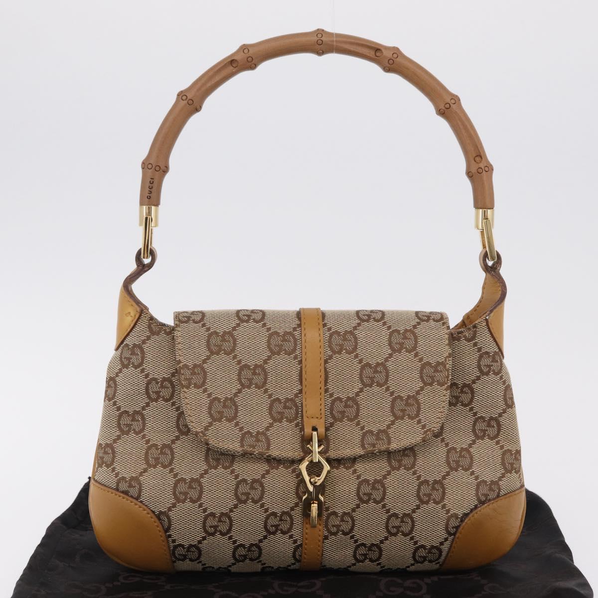GUCCI GG Canvas Bamboo Jackie Hand Bag Beige Gold Tone 005 0811 Auth ep16573V