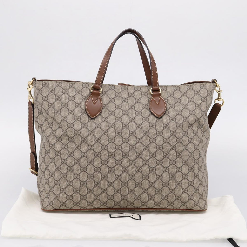 GUCCI GG Supreme Hand Bag PVC 2way Beige Gold Tone 453705 Auth ep16574M