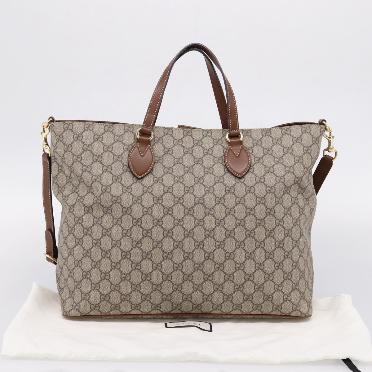 GUCCI GG Supreme Hand Bag PVC 2way Beige Gold Tone 453705 Auth ep16574M