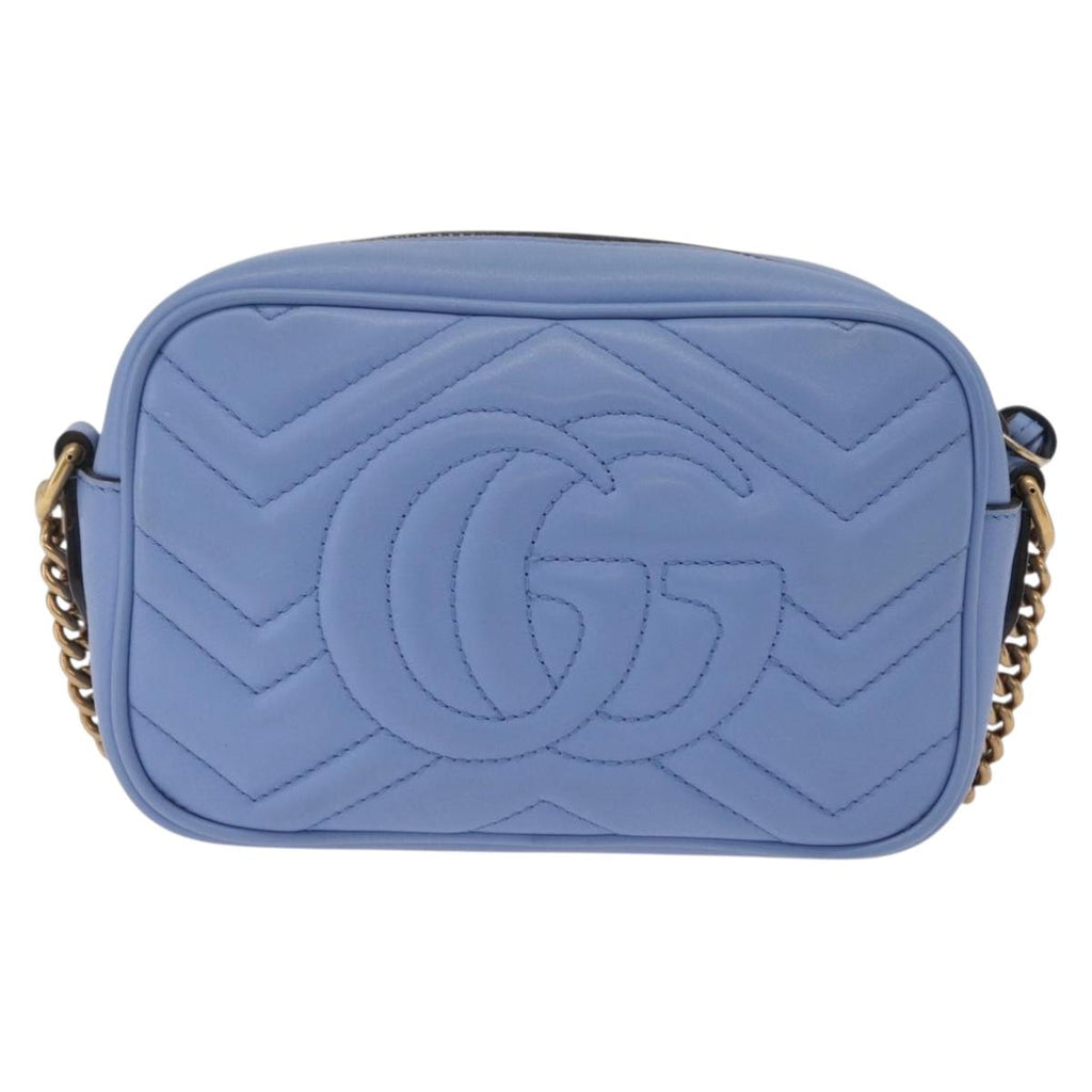 GUCCI GG Marmont Chain Shoulder Bag Leather Light Blue Gold 448065 Auth ep16588V