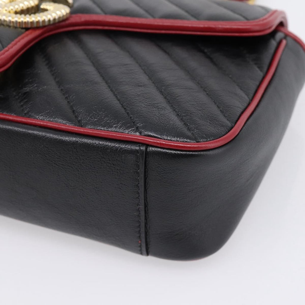 GUCCI GG Marmont Chain Shoulder Bag Leather Black Gold Tone 443497 Auth ep16615M