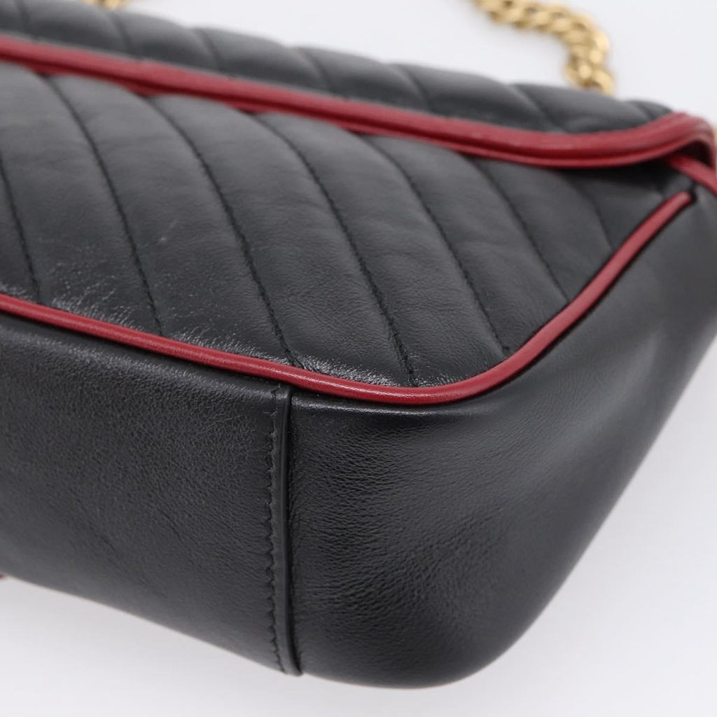 GUCCI GG Marmont Chain Shoulder Bag Leather Black Gold Tone 443497 Auth ep16615M