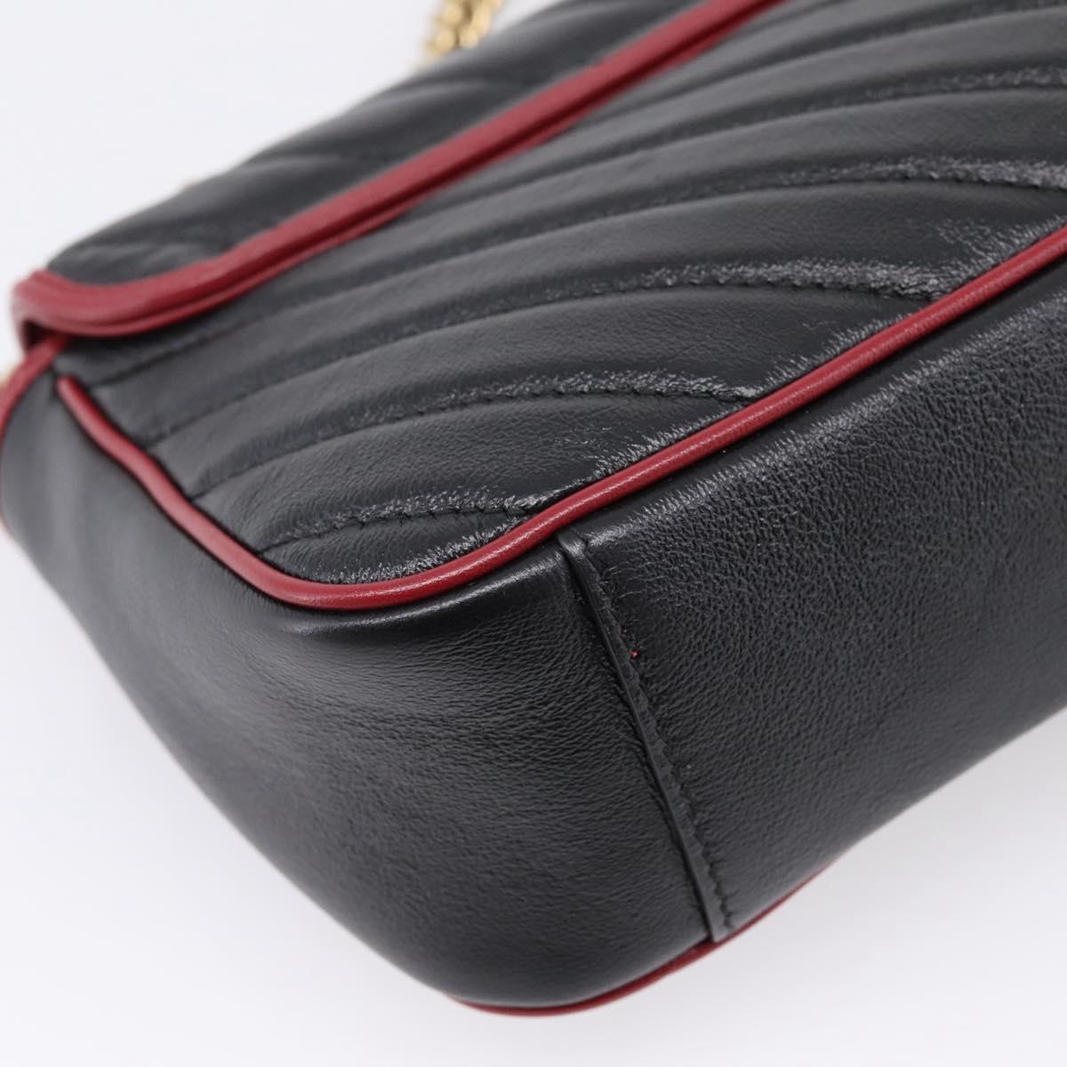 GUCCI GG Marmont Chain Shoulder Bag Leather Black Gold Tone 443497 Auth ep16615M