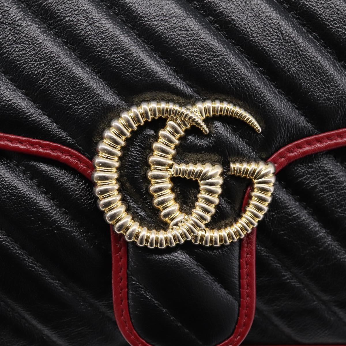 GUCCI GG Marmont Chain Shoulder Bag Leather Black Gold Tone 443497 Auth ep16615M