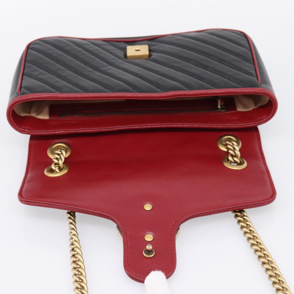 GUCCI GG Marmont Chain Shoulder Bag Leather Black Gold Tone 443497 Auth ep16615M