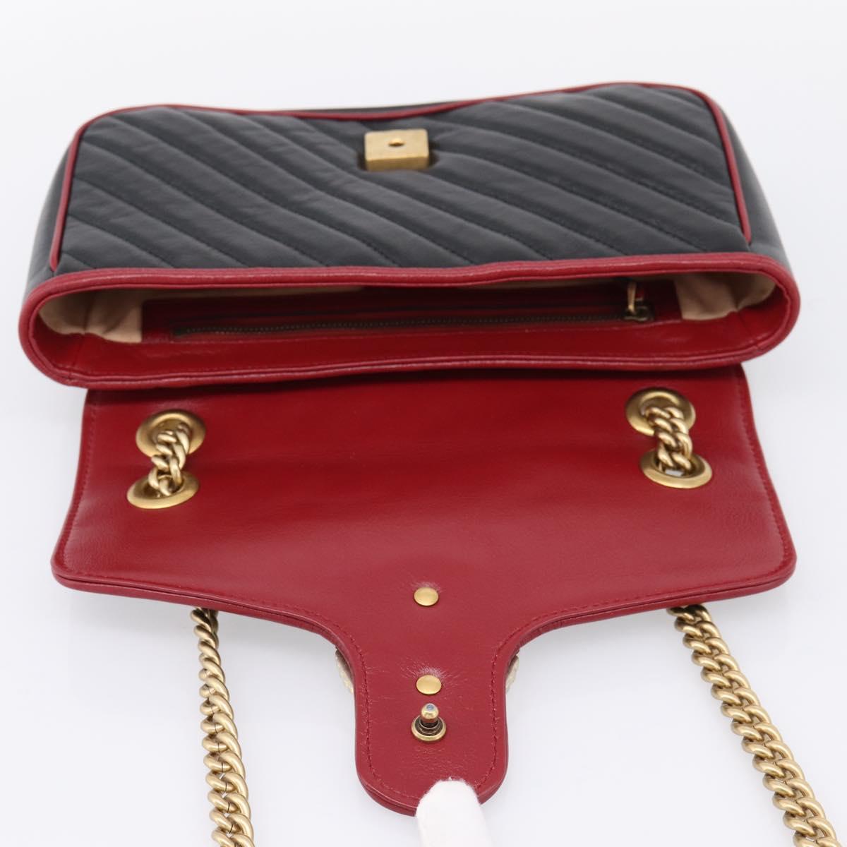 GUCCI GG Marmont Chain Shoulder Bag Leather Black Gold Tone 443497 Auth ep16615M