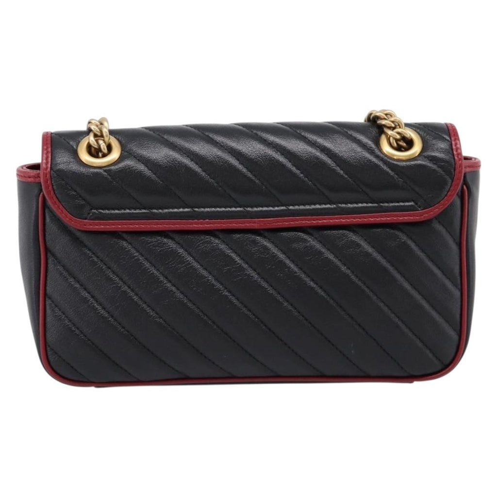 GUCCI GG Marmont Chain Shoulder Bag Leather Black Gold Tone 443497 Auth ep16615M