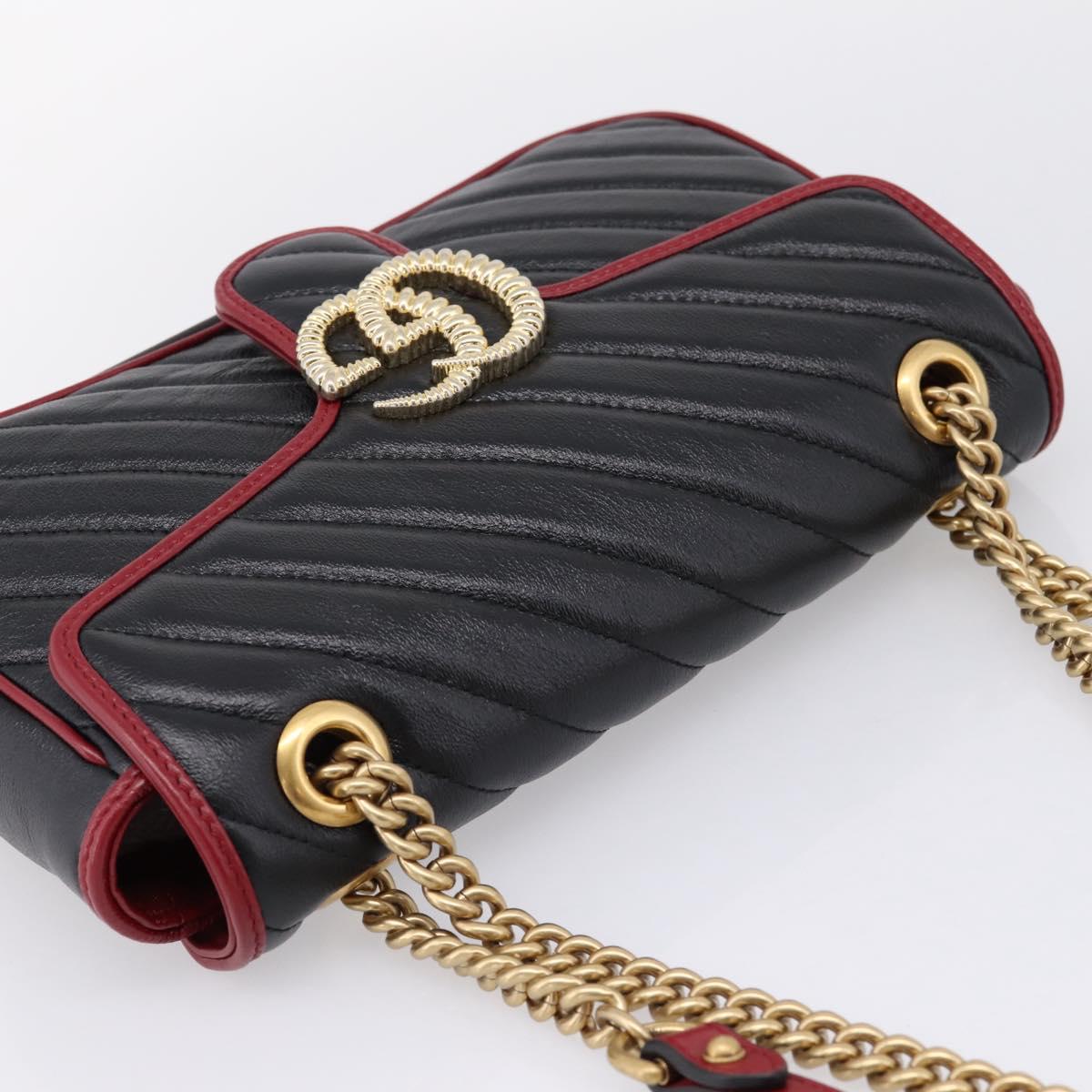 GUCCI GG Marmont Chain Shoulder Bag Leather Black Gold Tone 443497 Auth ep16615M