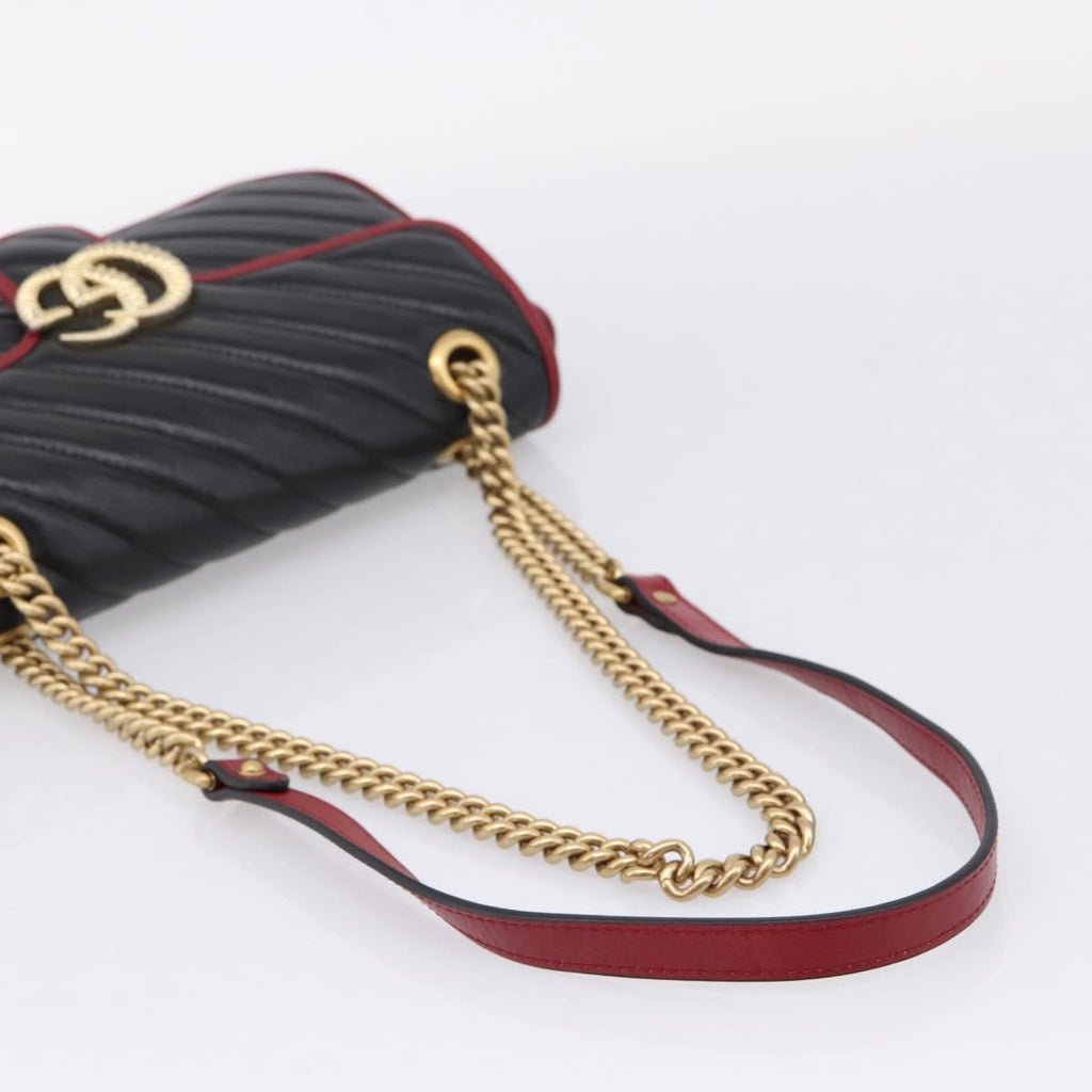 GUCCI GG Marmont Chain Shoulder Bag Leather Black Gold Tone 443497 Auth ep16615M