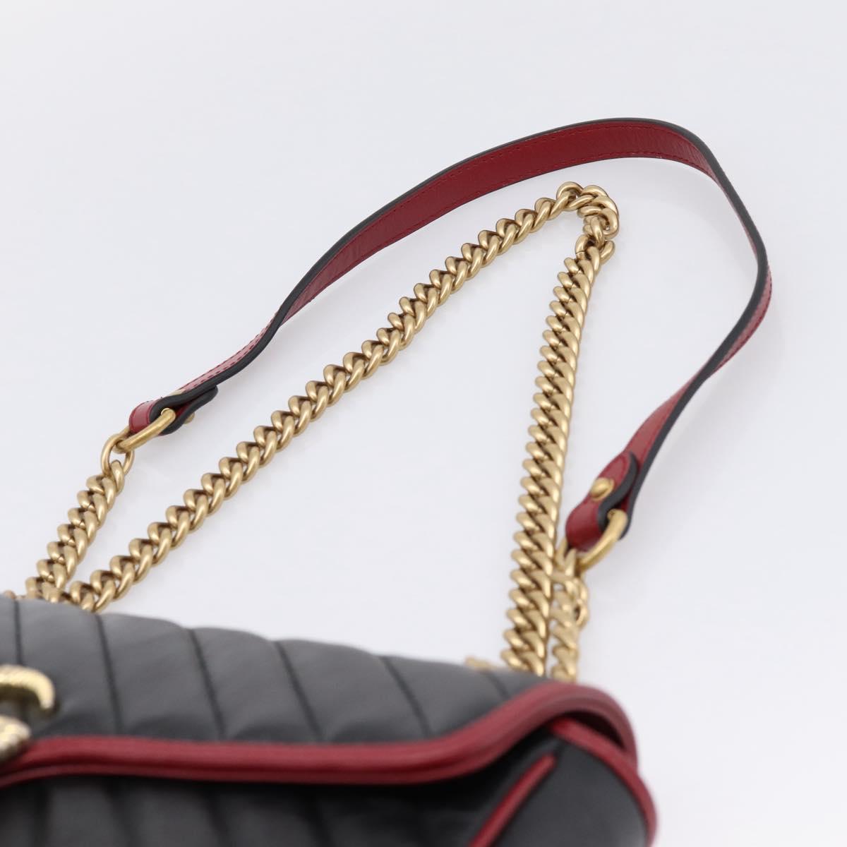 GUCCI GG Marmont Chain Shoulder Bag Leather Black Gold Tone 443497 Auth ep16615M