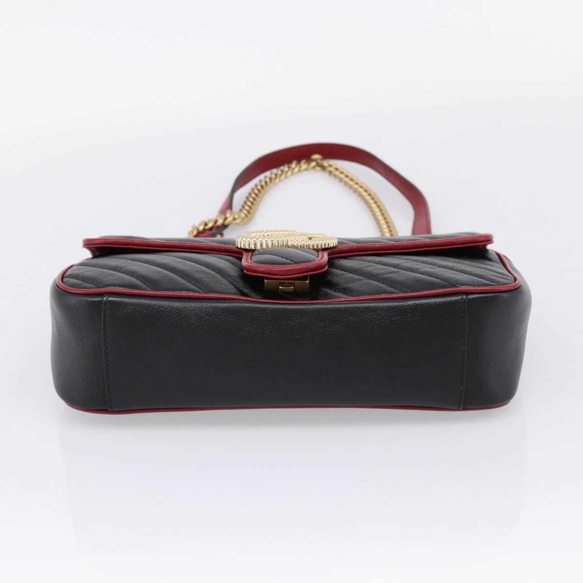 GUCCI GG Marmont Chain Shoulder Bag Leather Black Gold Tone 443497 Auth ep16615M