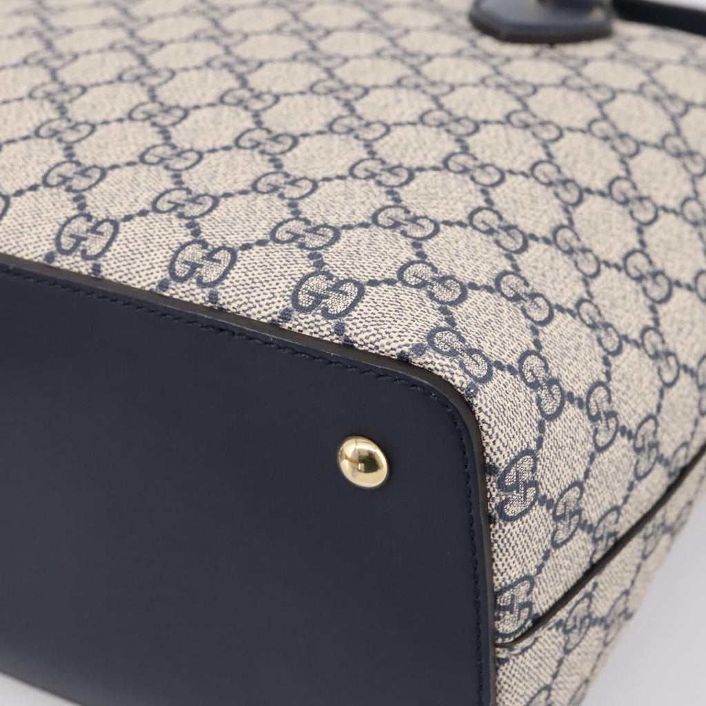 GUCCI GG Supreme Hand Bag PVC 2way Navy Gold Tone 429147 Auth ep16618V