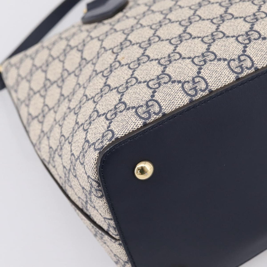 GUCCI GG Supreme Hand Bag PVC 2way Navy Gold Tone 429147 Auth ep16618V
