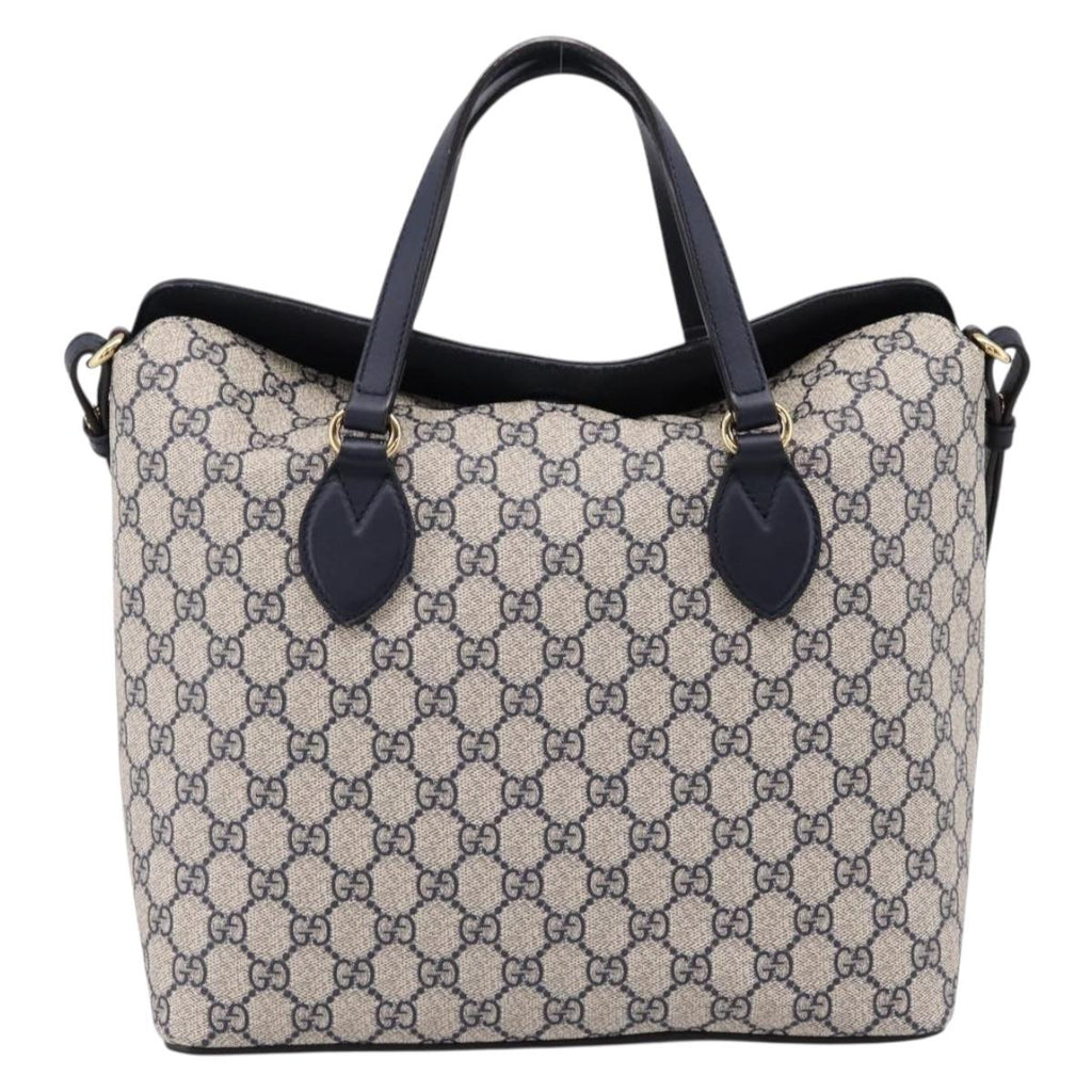 GUCCI GG Supreme Hand Bag PVC 2way Navy Gold Tone 429147 Auth ep16618V