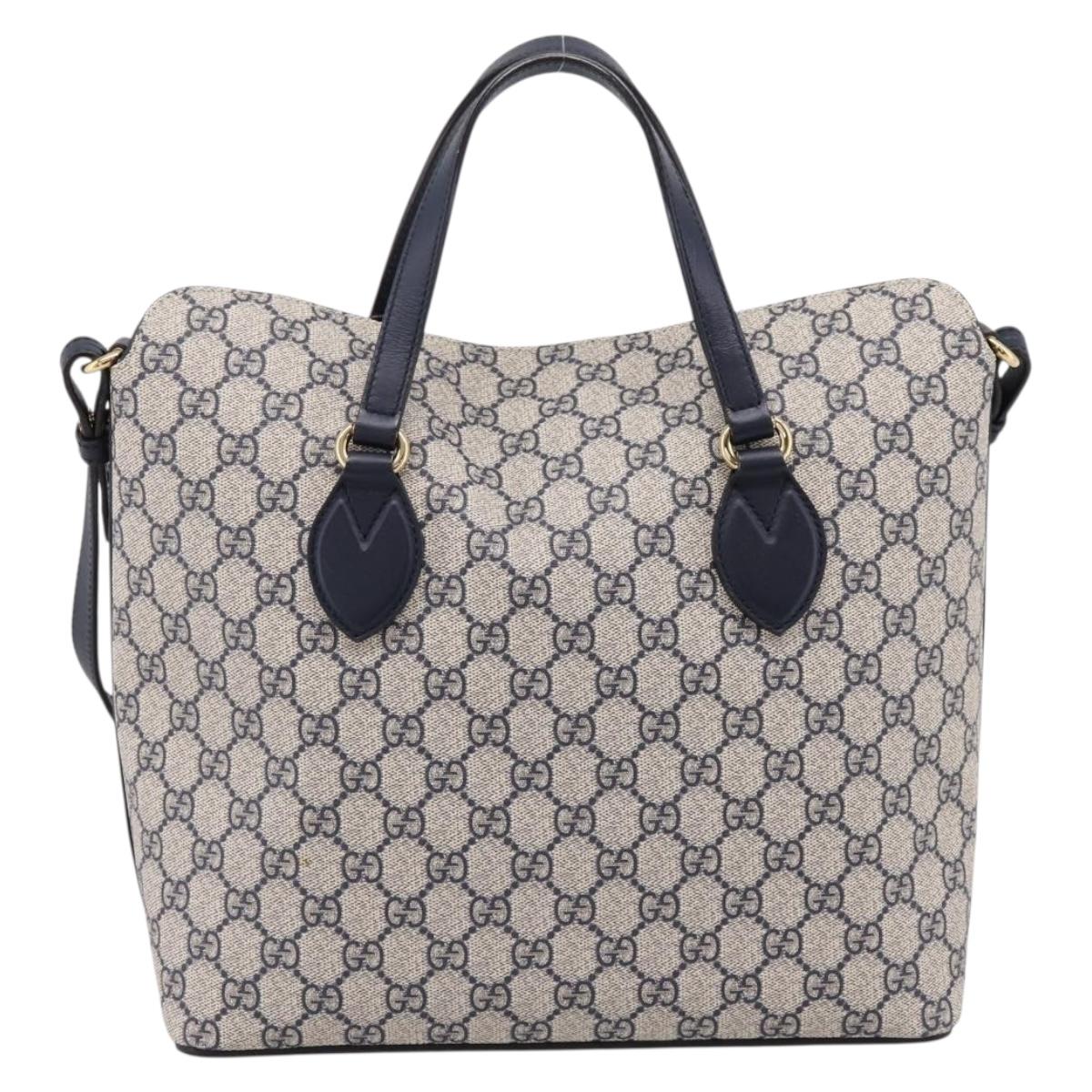 GUCCI GG Supreme Hand Bag PVC 2way Navy Gold Tone 429147 Auth ep16618V