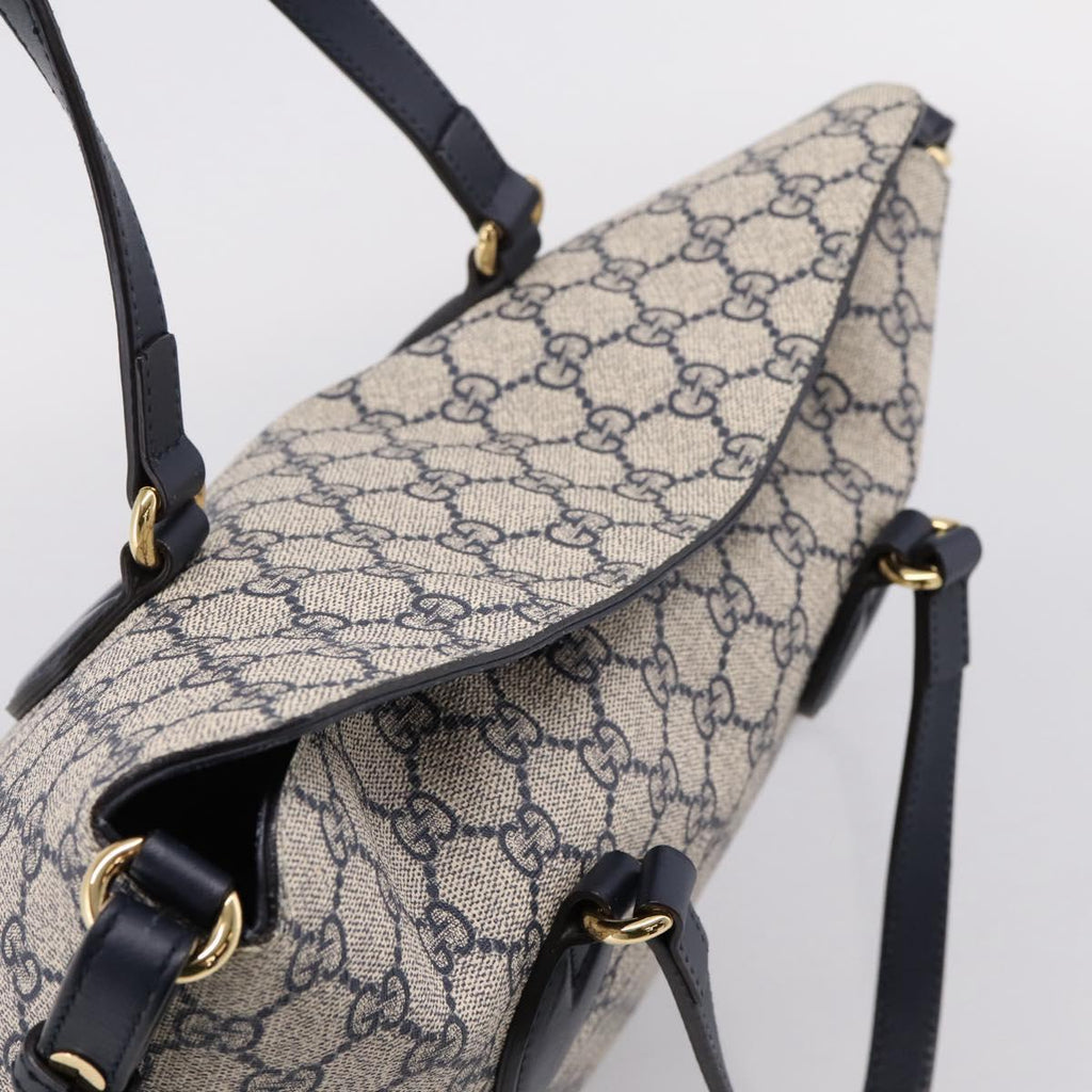 GUCCI GG Supreme Hand Bag PVC 2way Navy Gold Tone 429147 Auth ep16618V