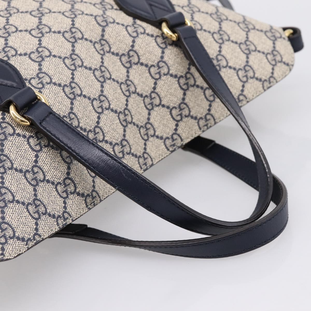 GUCCI GG Supreme Hand Bag PVC 2way Navy Gold Tone 429147 Auth ep16618V