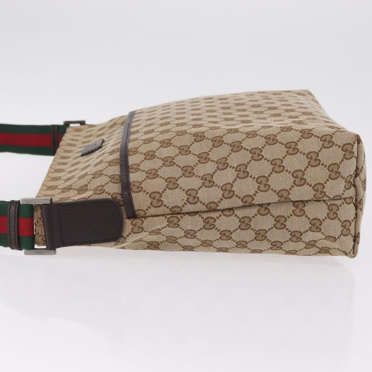 GUCCI GG Canvas Web Sherry Line Shoulder Bag Beige Silver 189751 Auth ep16629V