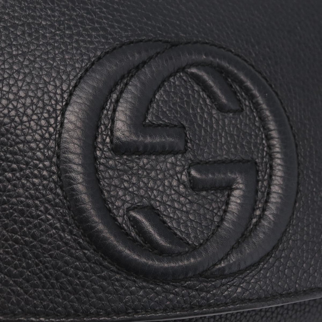 GUCCI Soho Chain Shoulder Bag Leather Outlet Black Gold 536224 Auth ep16638V