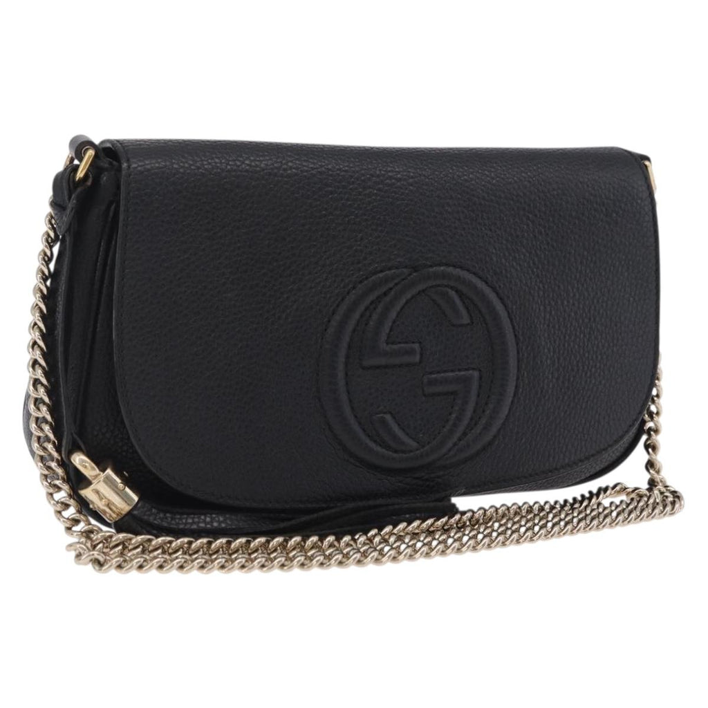 GUCCI Soho Chain Shoulder Bag Leather Outlet Black Gold 536224 Auth ep16638V