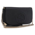 GUCCI Soho Chain Shoulder Bag Leather Outlet Black Gold 536224 Auth ep16638V