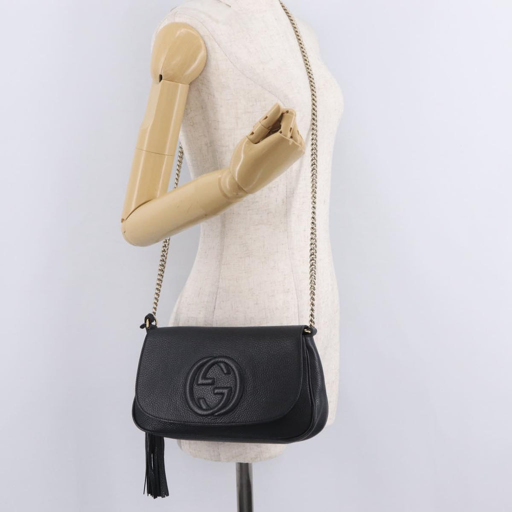 GUCCI Soho Chain Shoulder Bag Leather Outlet Black Gold 536224 Auth ep16638V