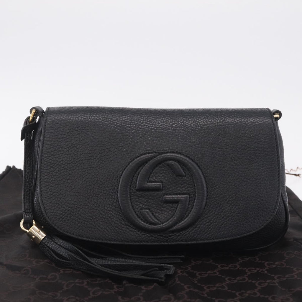 GUCCI Soho Chain Shoulder Bag Leather Outlet Black Gold 536224 Auth ep16638V