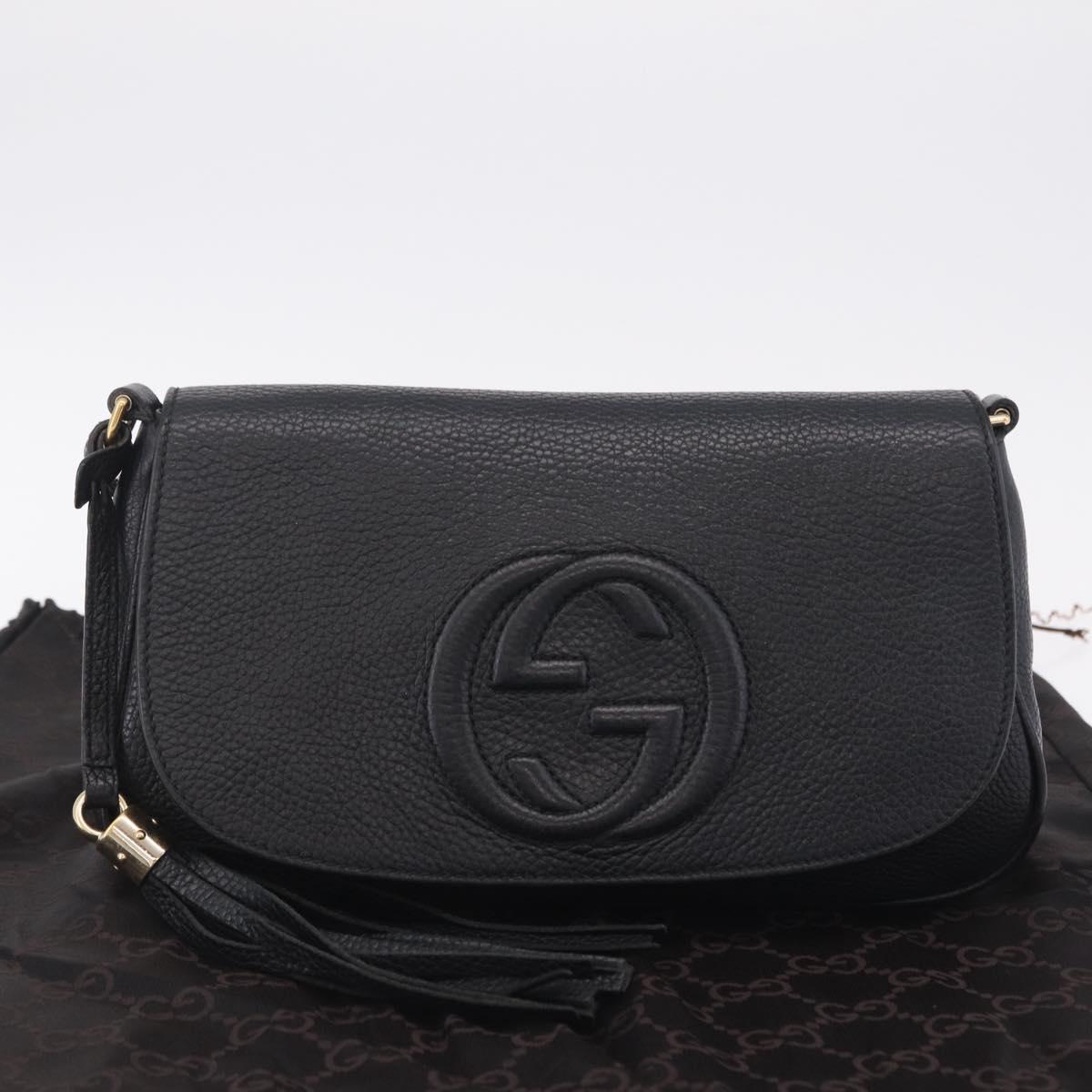 GUCCI Soho Chain Shoulder Bag Leather Outlet Black Gold 536224 Auth ep16638V