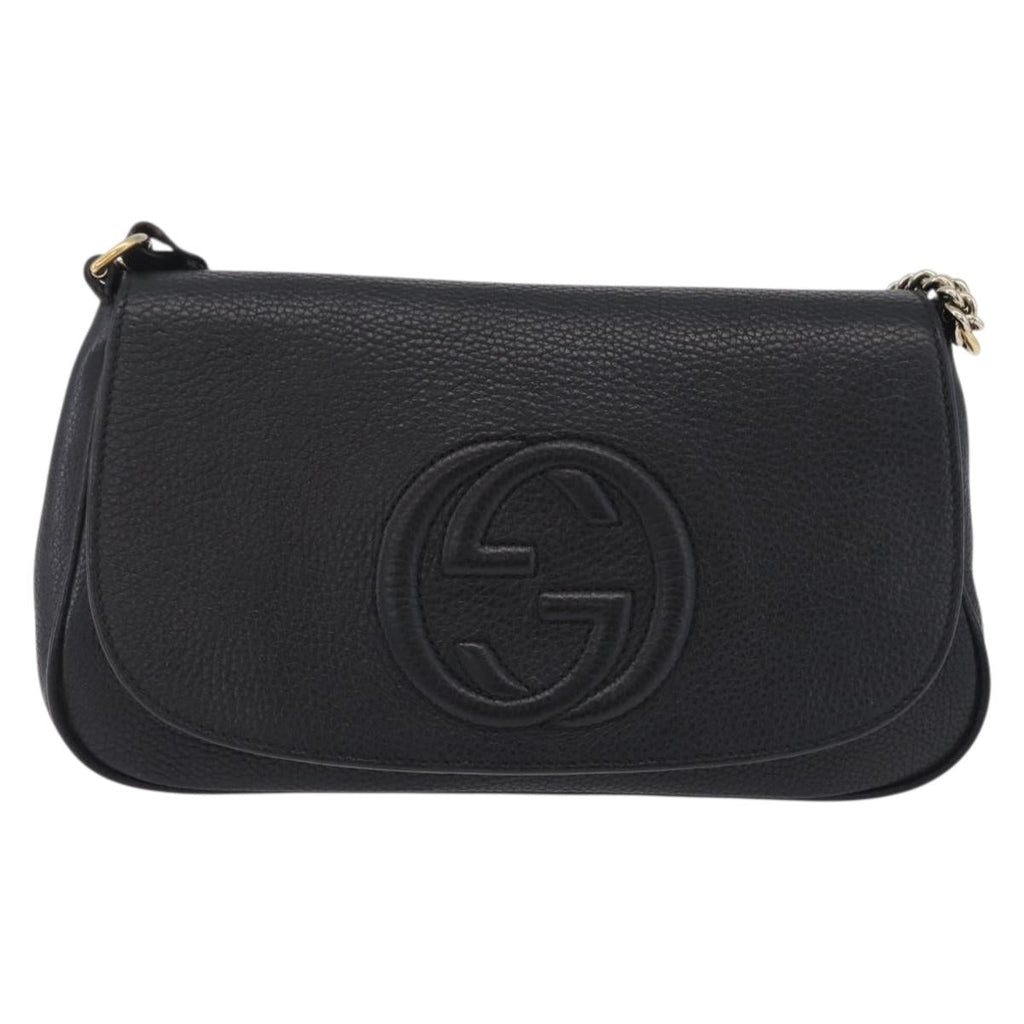GUCCI Soho Chain Shoulder Bag Leather Outlet Black Gold 536224 Auth ep16638V