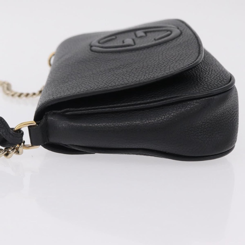GUCCI Soho Chain Shoulder Bag Leather Outlet Black Gold 536224 Auth ep16638V