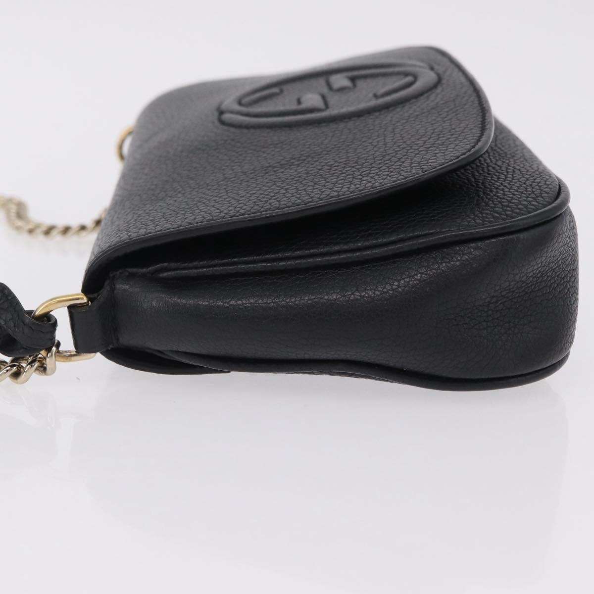 GUCCI Soho Chain Shoulder Bag Leather Outlet Black Gold 536224 Auth ep16638V