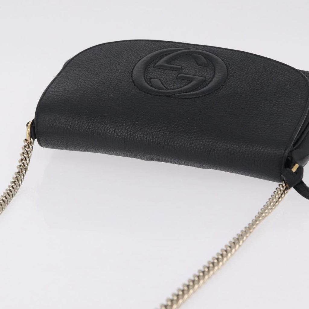 GUCCI Soho Chain Shoulder Bag Leather Outlet Black Gold 536224 Auth ep16638V