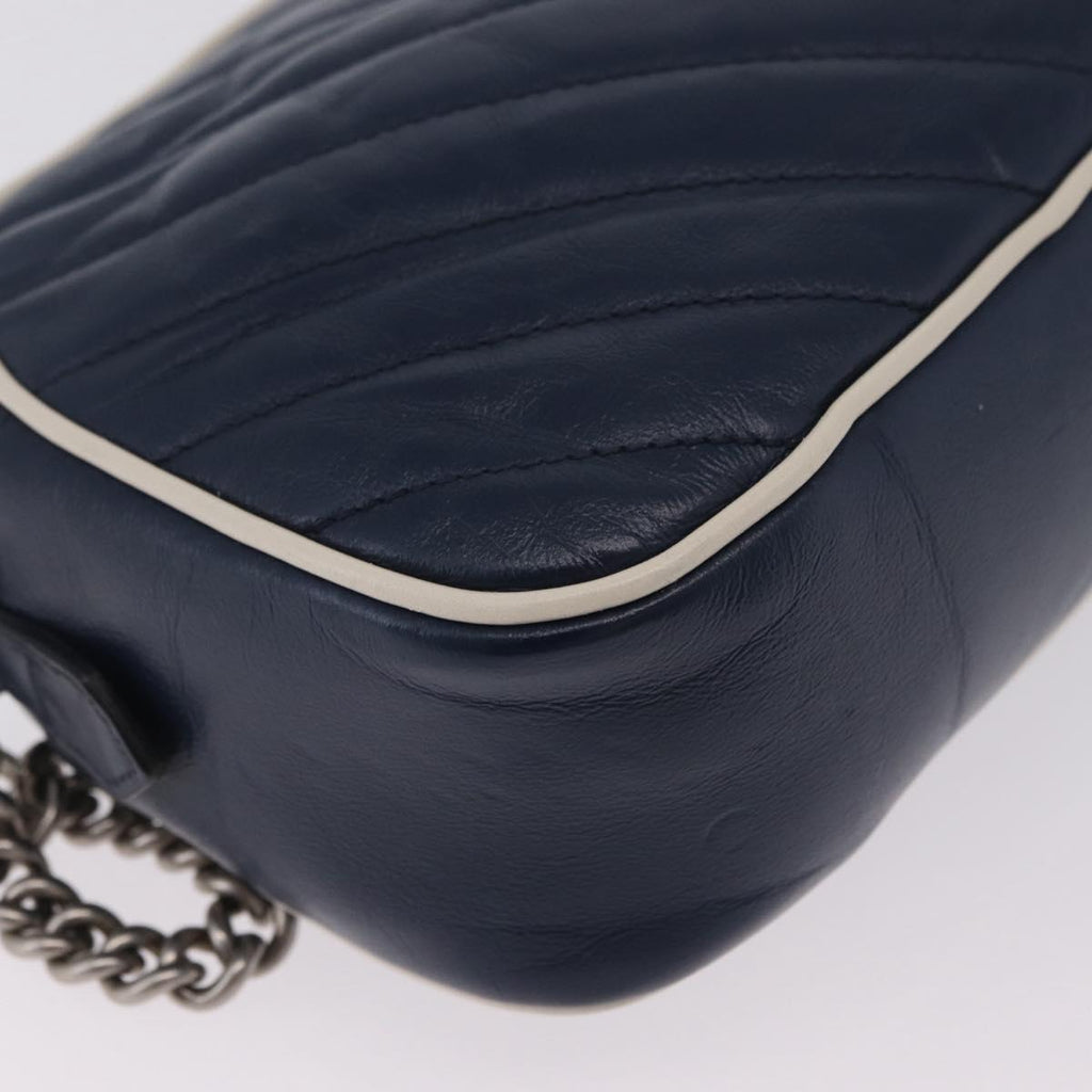 GUCCI GG Marmont Chain Shoulder Bag Leather Navy Silver 447632 Auth ep16640V